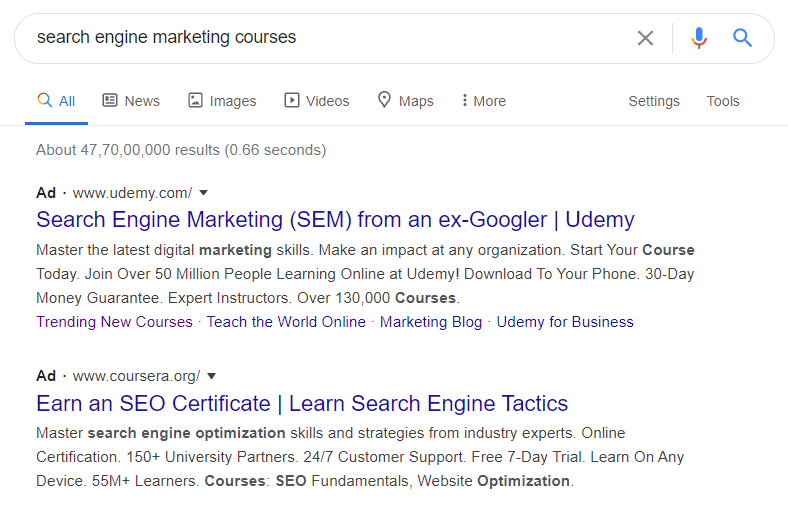 Google Search Ad Example
